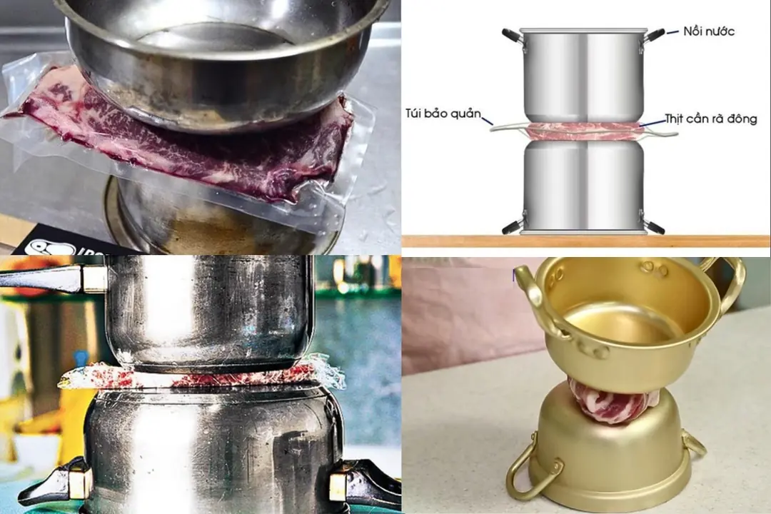 Rã đông thịt bằng chảo nhôm